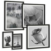BILDER SET 5er Set - 50x50 cm & 20x30 cm & 40x60 cm Schwarzer Rahmen - Zitrusbäume in einem sonnigen Garten - Schwarz, Kunststoff (40/60cm) - TULUP