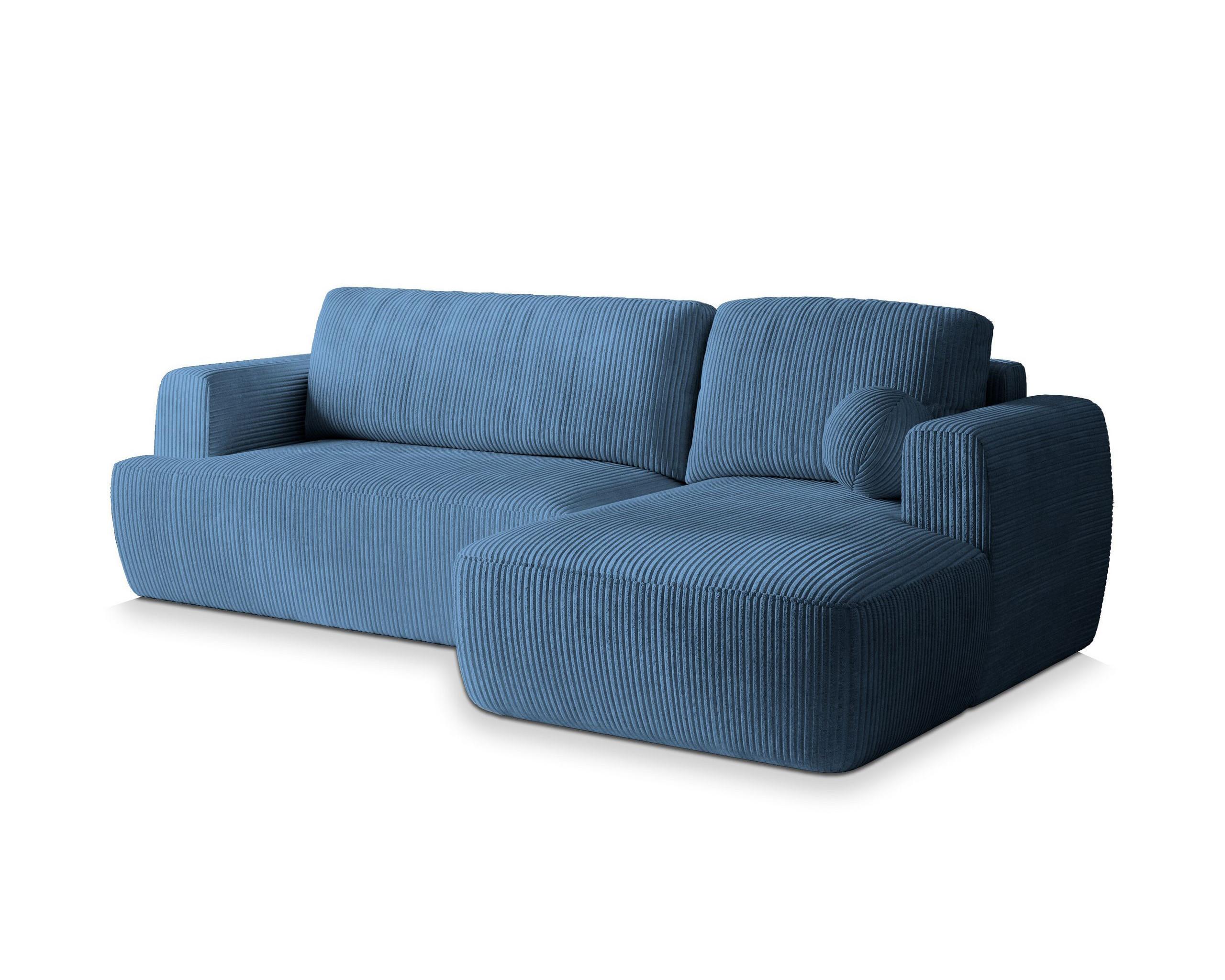 ECKSOFA SENTI P R-S Blau Kordstoff mit Schlaffunktion - Blau/Schwarz, Holz/Kunststoff (246/148cm) - MASSENO