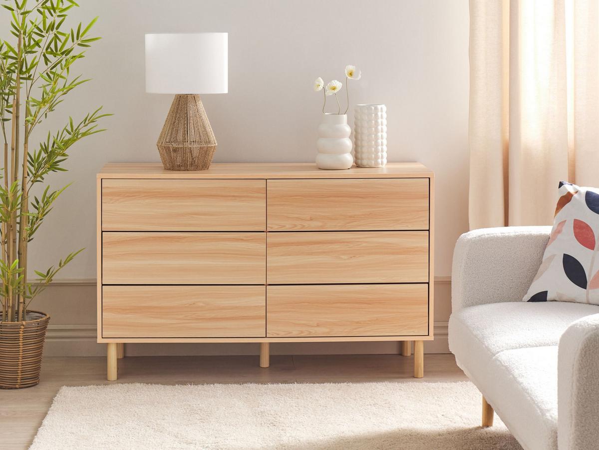 KOMMODE mit 6 Schubladen Hellbraun Sharpe - Braun, Holzwerkstoff (120/74/40cm) - Beliani