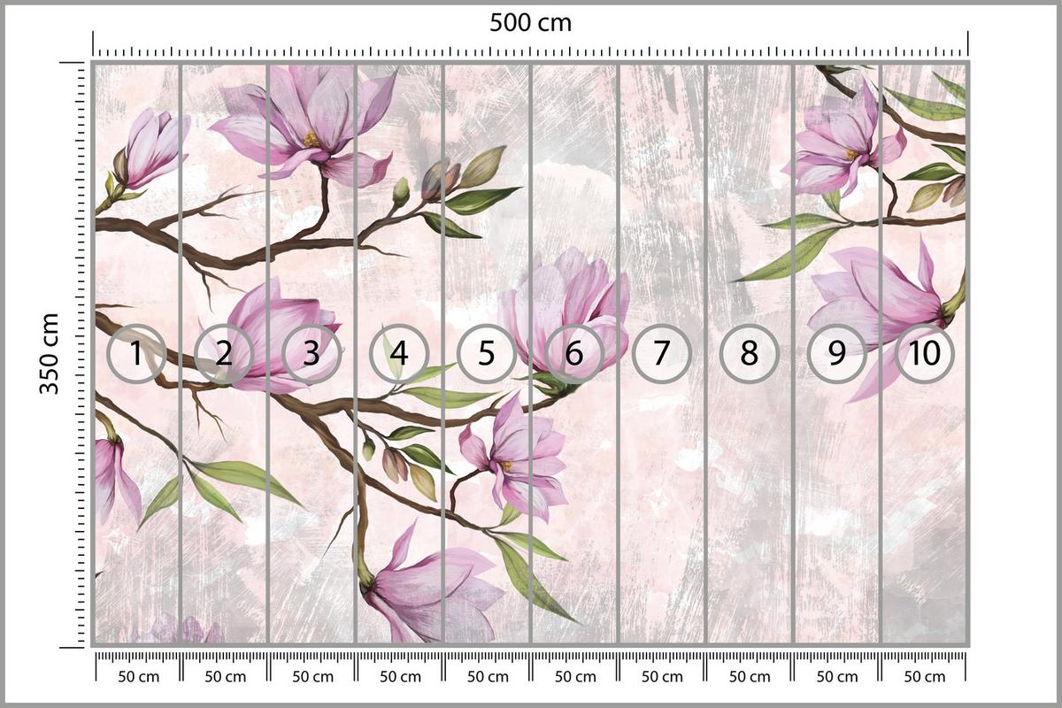 FOTOTAPETE für Schlafzimmer Rosa Magnolienblüten Botanisch 500x350 - Beige/Violett, Papier (500/350cm) - Muralo