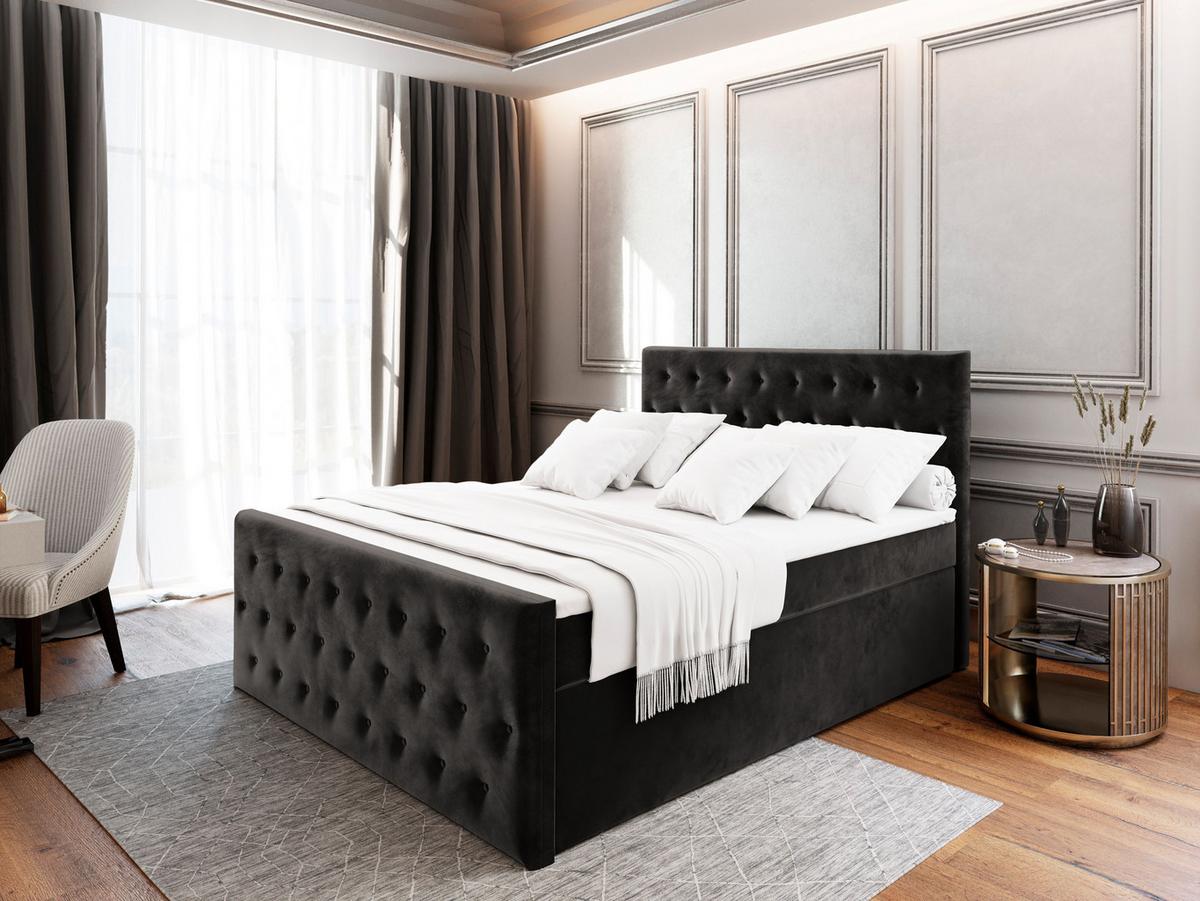 BOXBETT FONDI 180x200 cm mit Matratze und Topper - Schwarz - Schwarz, Holz (180/200cm) - MASSENO