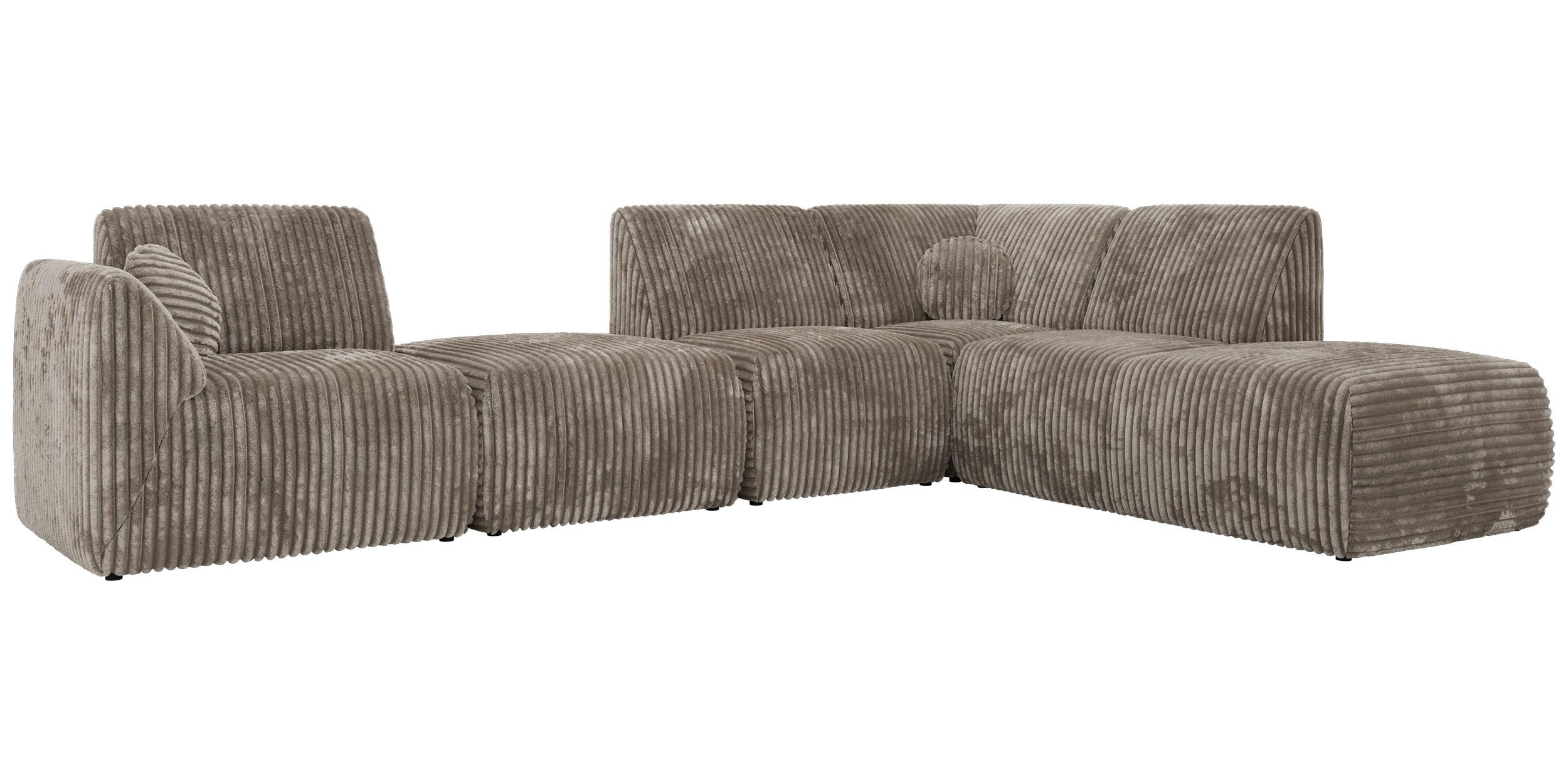 ECKSOFA NOARA 6M L Hellbraun Cord - Rechts - Hellbraun/Schwarz, Kunststoff/Textil (355/244cm) - MKS