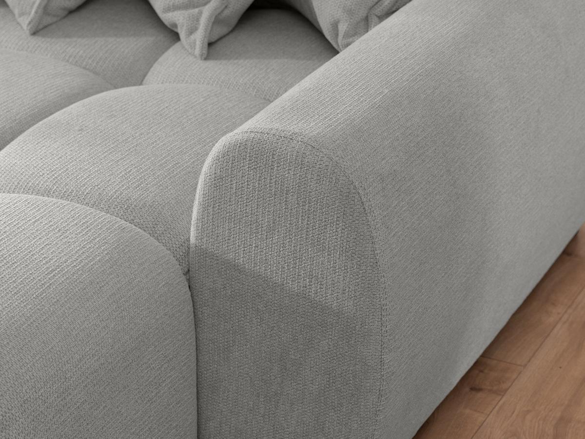 ECKSOFA Bubble mit losen Rückenkissen und Sitzfläche in Bubble-Optik aus weichem Hellgrau Strukturstoff mit schöner Sitzkomfort - Ottomane rechts - Hellgrau/Schwarz, Holz/Kunststoff (306/180cm) - S-Style Möbel
