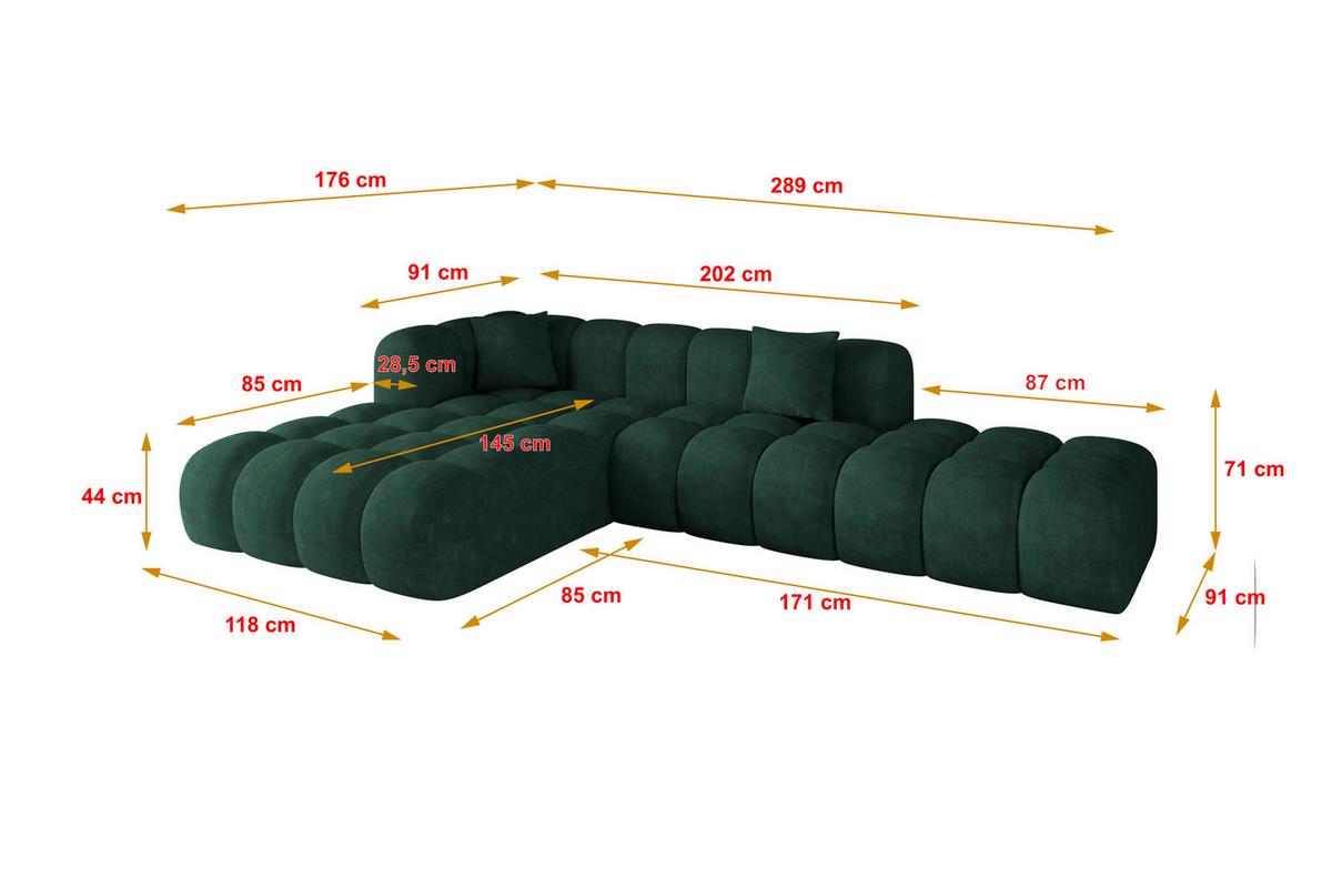 ECKSOFA Ottomane Links OLEA-L2 - 289x176x71 cm Dunkelgrün - Dunkelgrün/Schwarz, Holzwerkstoff/Kunststoff (289/176cm) - ALTDECOR