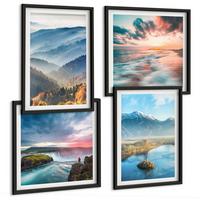 BILDER SET 4er Set - 50x50 cm & 40x60 cm Schwarzer Rahmen - Berglandschaften, Wasserfälle - Schwarz, Kunststoff (50/50cm) - TULUP