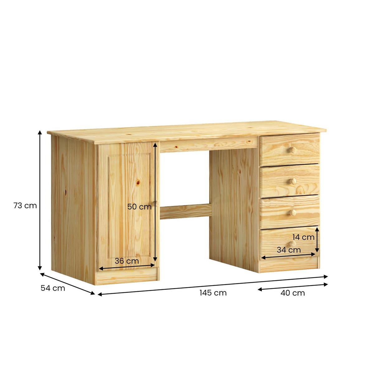 SCHREIBTISCH MANAGER - Naturfarben, Holz (54/145/73cm) - IDIMEX