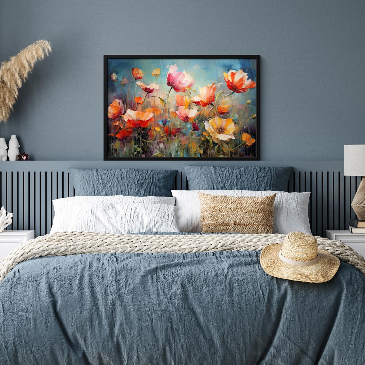 POSTER MIT RAHMENGERAHMTES BILD Blumen - Aquarell - Kunst - Botanisch - Natur 90x60 cm - Orange, Papier (90/60cm) - MuchoWow