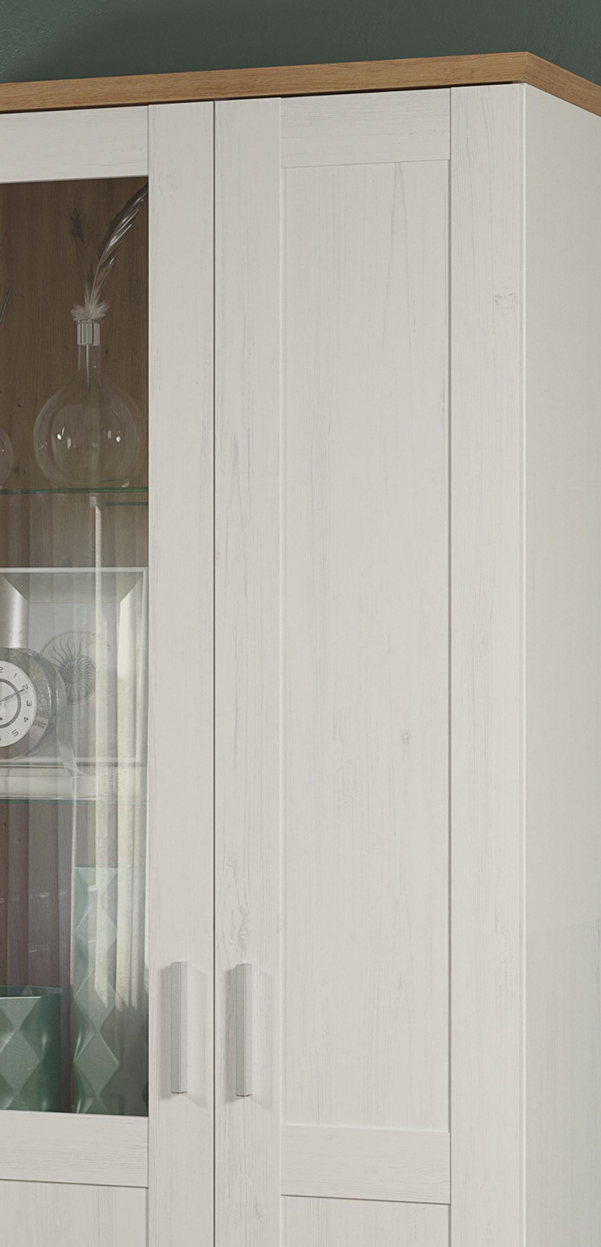VITRINE Pinie weiß, Eiche Artisan 95 x 194 cm, Vitrinenschrank Landhaus-Stil - Silberfarben/Schwarz, Glas/Holzwerkstoff (95/195/38cm) - Top.Furn