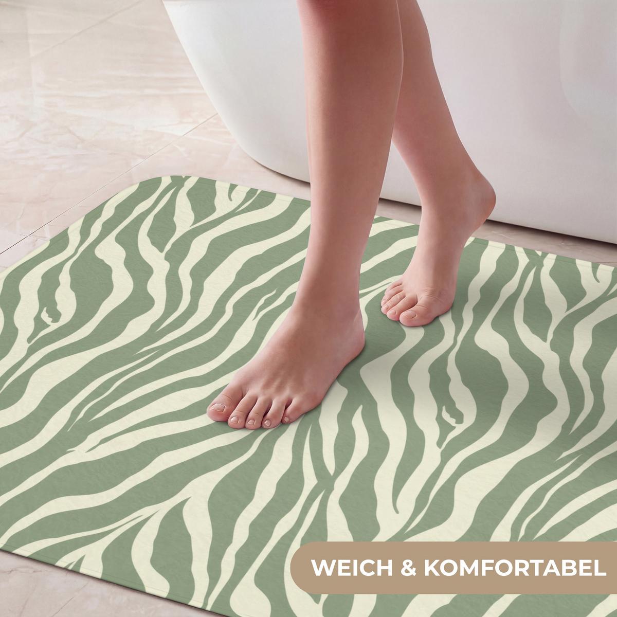 BADEMATTE Zebra - Motiv - Grün 90x60 cm - Salbeigrün, Textil (90/60cm) - OnlyWow