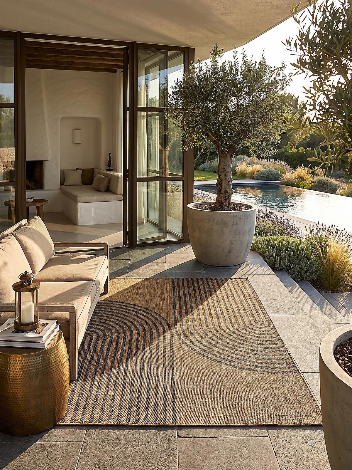 TEPPICH Flachgewebe, Outdoor, Fußbodenheizung-geeignet, mit Bogenmuster, VIGOLENO in Braun-Schwarz, 200 x 280 cm - Braun, Textil (200/280cm) - KADIMA DESIGN