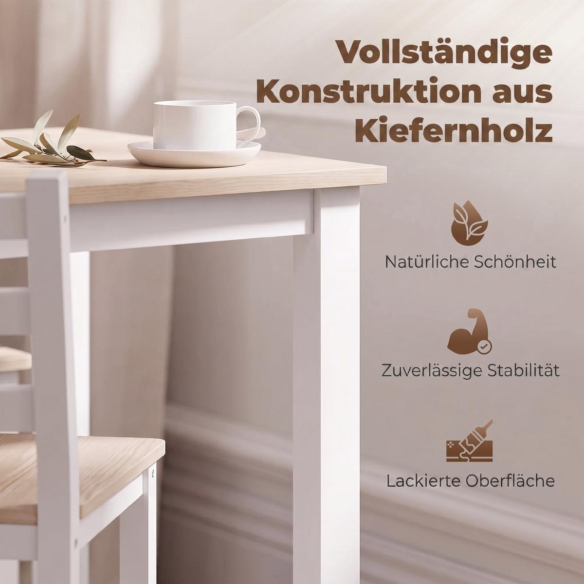 ESSGRUPPE Kiefernholz Natur Weiß - Naturfarben/Weiß, Holz (65/75/108cm) - HOMCOM