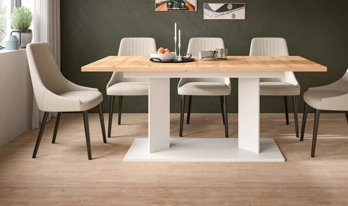 ESSTISCH Eiche Artisan, weiß 140 - 180 - 220 x 90 cm, Küchentisch 2-fach ausziehbar - Eiche Artisan/Weiß, Holzwerkstoff (90/140/76cm) - Inn.Furn