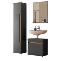 BADMÖBEL-SET 3-teilig grau matt, Wotan Eiche, Badkombination 114 cm - Eiche Wotan/Schwarz, Glas/Holzwerkstoff (116/200/34cm) - Furn.Design