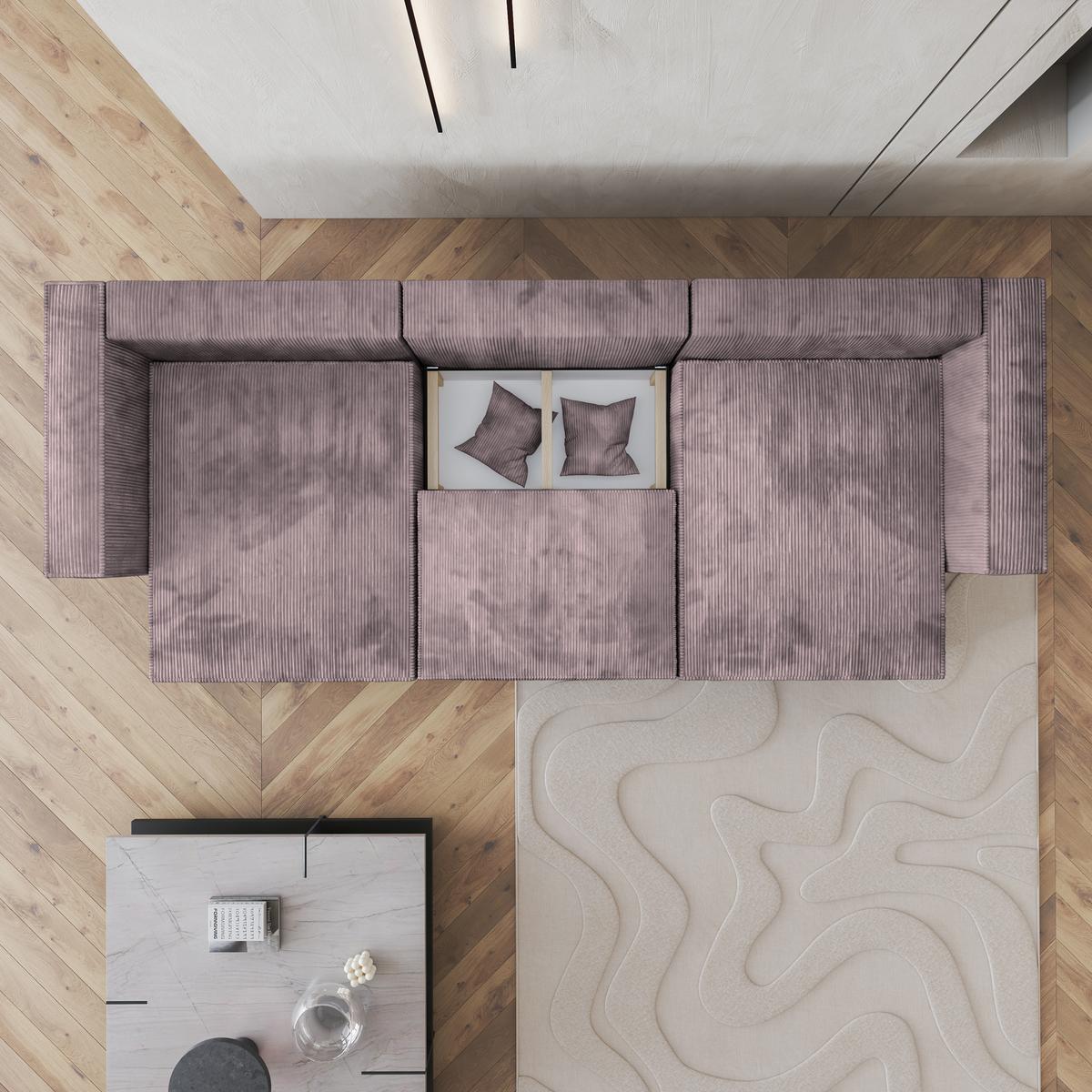 WOHNLANDSCHAFT SARMO P Lila Kordstoff mit Schlaffunktion - Lila/Grau, Holz/Kunststoff (347/70/148cm) - MASSENO