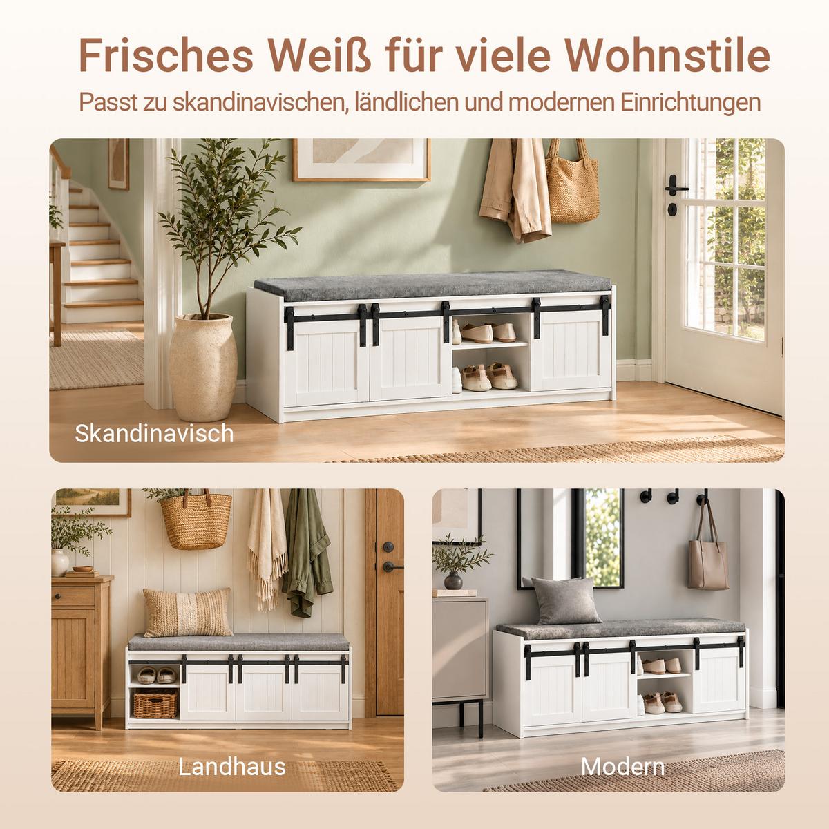 SCHUHBANK mit Sitzfläche 120x45x35cm Weiß, 3 Schiebetüren, Sitzfläche bis 200 kg, für Flur und Diele - Schwarz/Weiß, Holzwerkstoff/Metall (120/45/35cm) - SoBuy