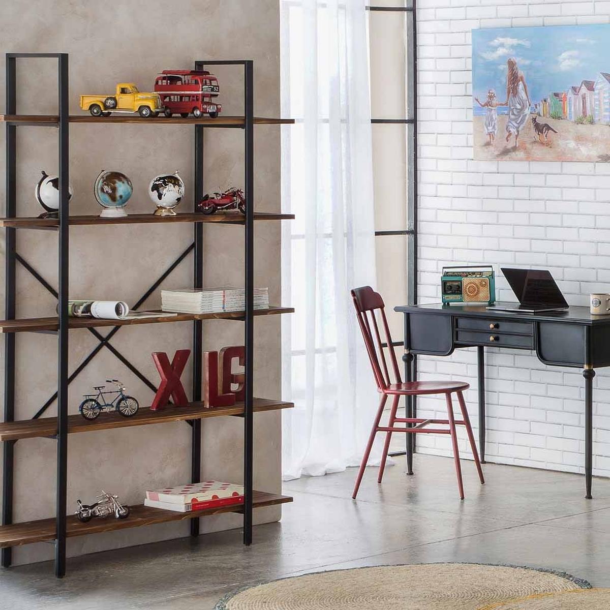 REGAL aus Holz und Metall, Braun, 120x32x178 - Multicolor, Metall (120/178/32cm) - Wanderlust