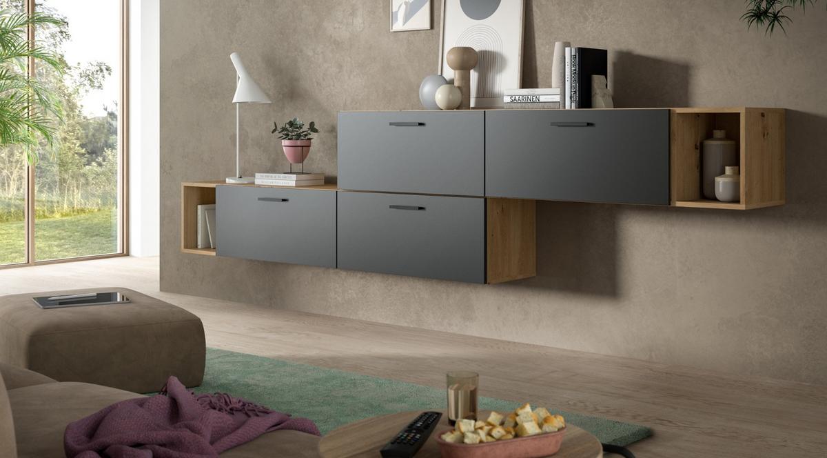 SIDEBOARD grau, Eiche Artisan 277 cm, Kommode mit Soft-Close - Schwarz/Eiche Artisan, Holzwerkstoff/Kunststoff (277/65/34cm) - Inn.Furn