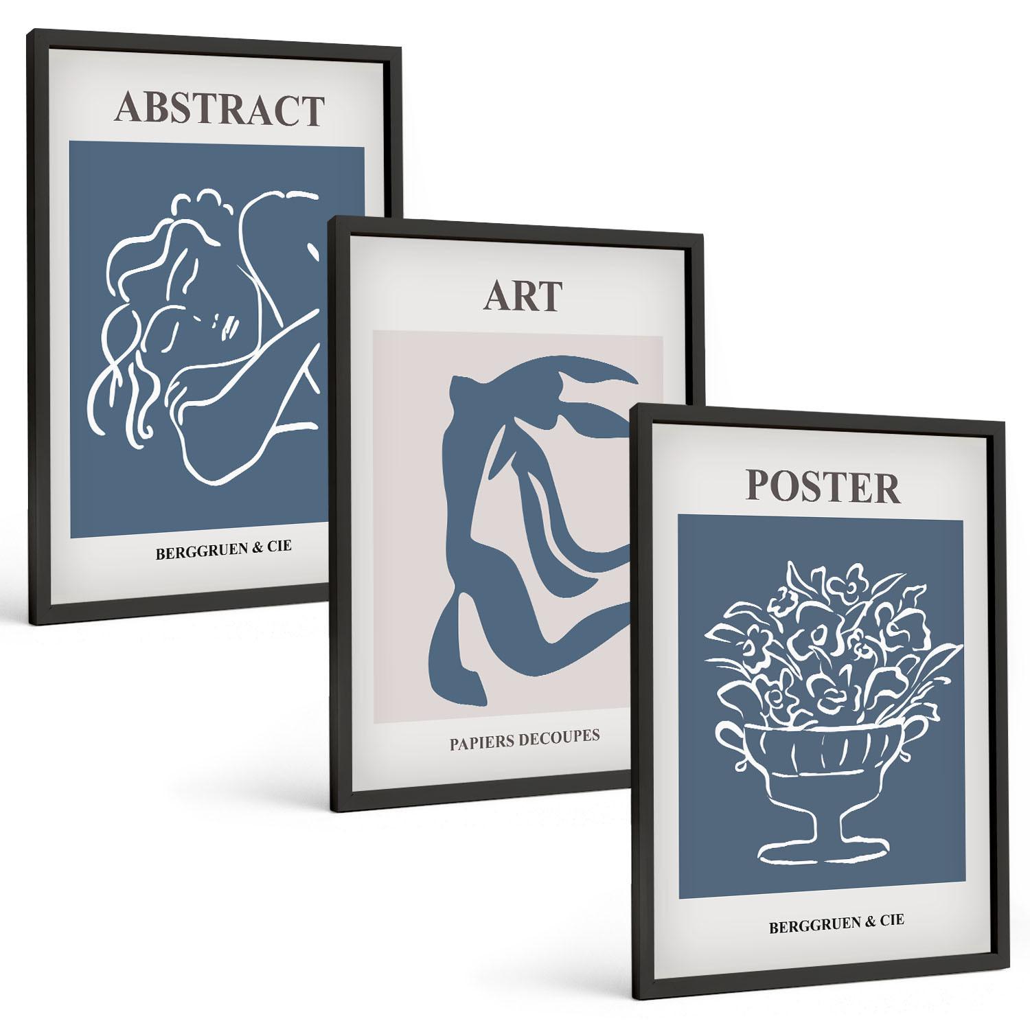 BILDER SET 3er Set - 40x60 cm Schwarzer Rahmen - Matisses stilvolle abstrakte Muster - Schwarz, Kunststoff (40/60cm) - TULUP