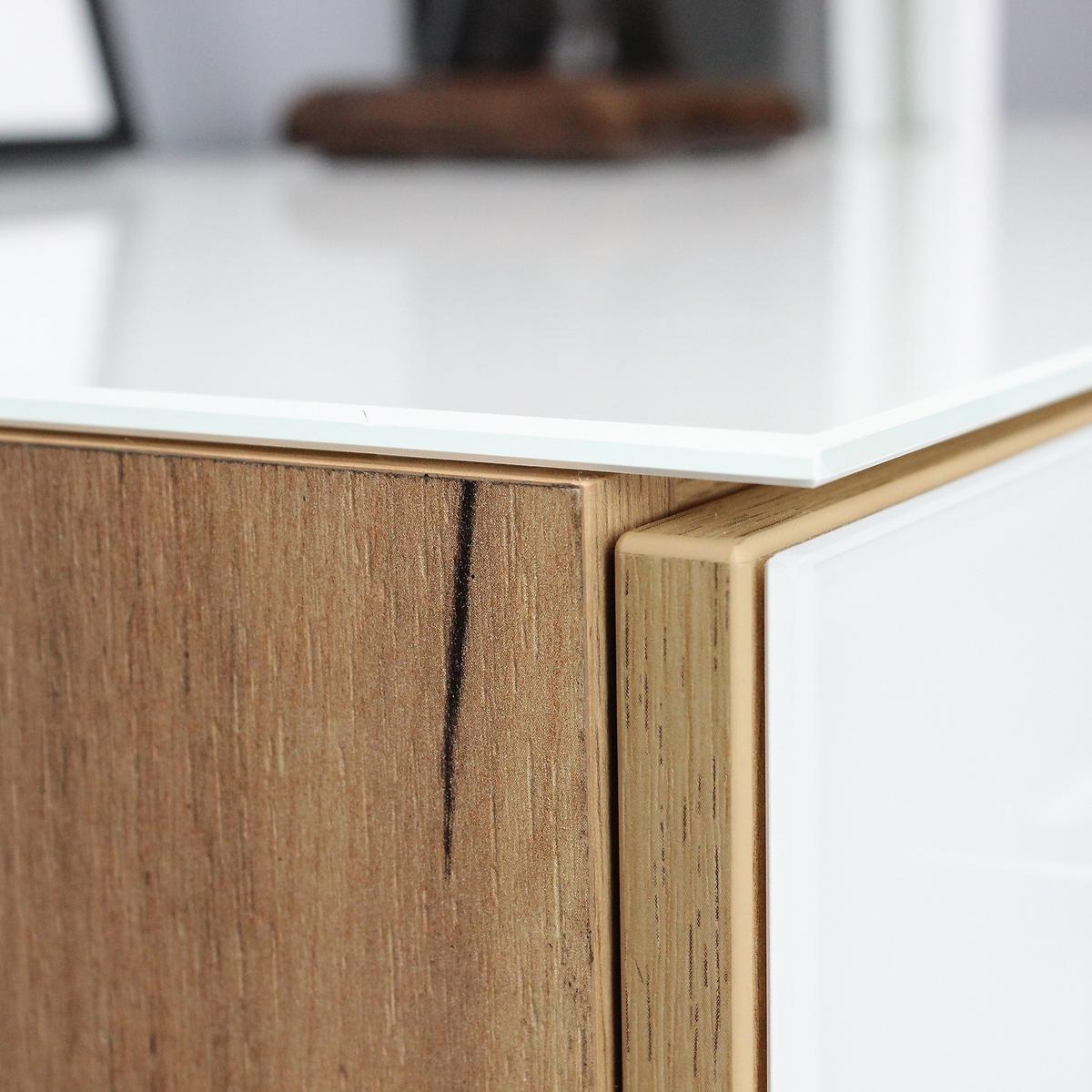 BÜRO-SET MUENCHEN 5-teilig | Glasfront Abschließbar | Schreibtisch, Container, 2 Schränke, Regal | Chalet-Eiche-Nb./Weiß - Weiß/Braun, Holzwerkstoff/Metall (415/120/80cm) - KADIMA DESIGN