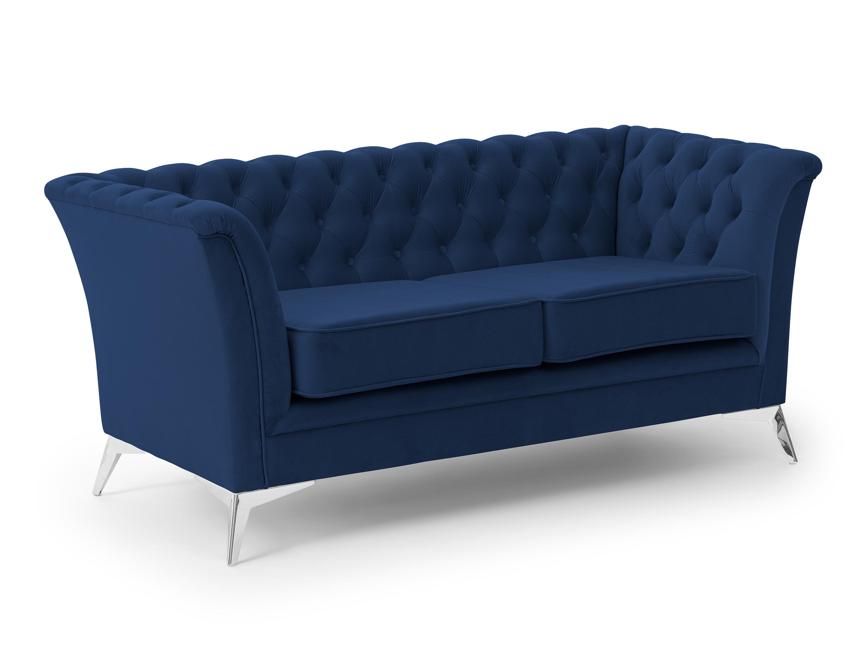 CHESTERFIELD-SOFA 2-sitzer Whitby Marineblau Samt mit silbernen Füßen - Silberfarben/Dunkelblau, Holz/Textil (175/78/82cm) - S-Style Möbel