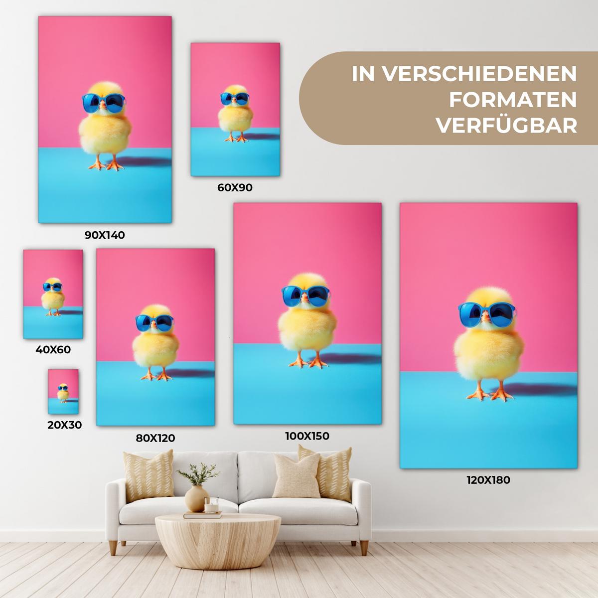 LEINWANDBILD Chick - Sonnenbrille - Blau Deko Wohnzimmer 20x30 cm - Pink/Gelb, Textil (20/30cm) - MuchoWow