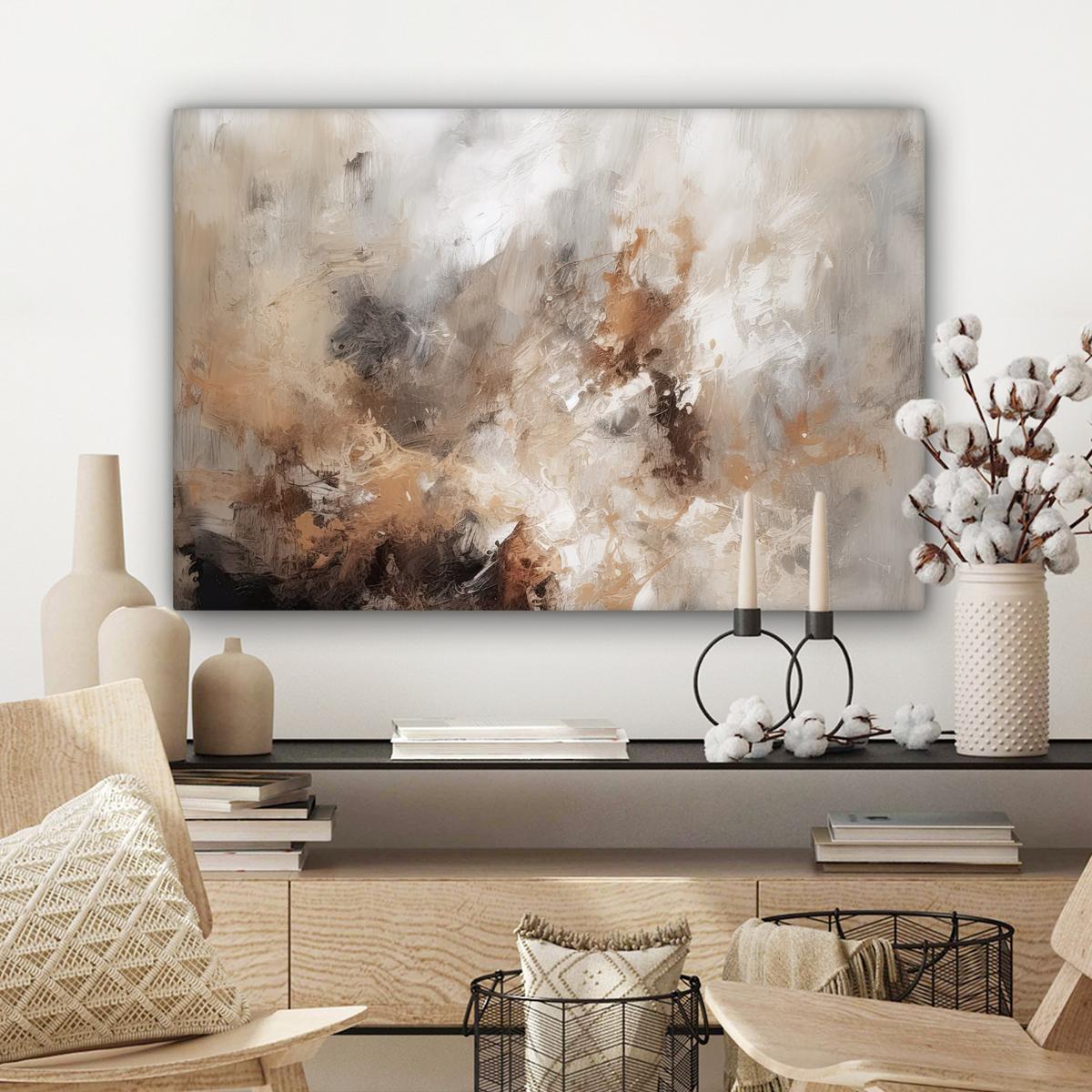 LEINWANDBILD Farbe - Abstrakt - Beige - Kunst Gemälde 60x40 cm - Greige, Textil (60/40cm) - MuchoWow