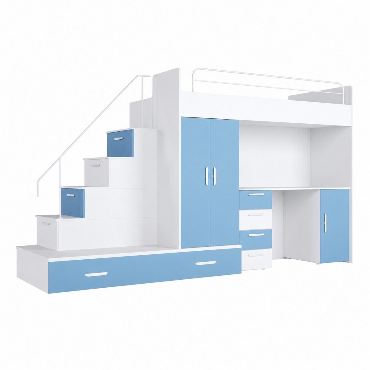 KINDERZIMMER Set RAJ 5, Matt mit Hochbett, Schrank und Schreibtisch - Pastellblau/Weiß, Holzwerkstoff (320/180/86cm) - Lookway