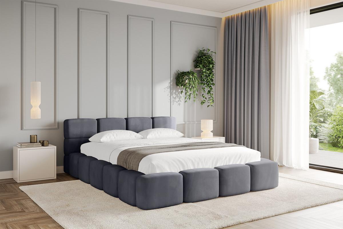 POLSTERBETT mit Bettkasten und Lattenrost, Bett mit Kopfteil, Boxbett ohne Matratze, Doppelbett mit Stauraum - NATA-v1 200x200 Dunkelgrau - Dunkelgrau, Holzwerkstoff/Textil (200/200cm) - ALTDECOR