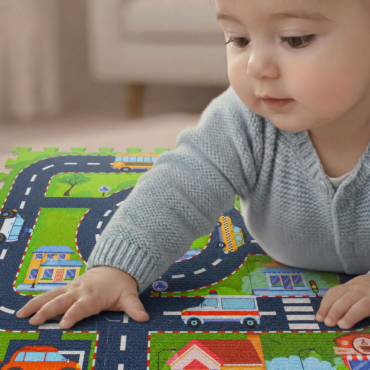 SPIELMATTE STRASSE- 120/90 cm Puzzlematte Grün - Multicolor, Kunststoff (30/30cm) - Littletom