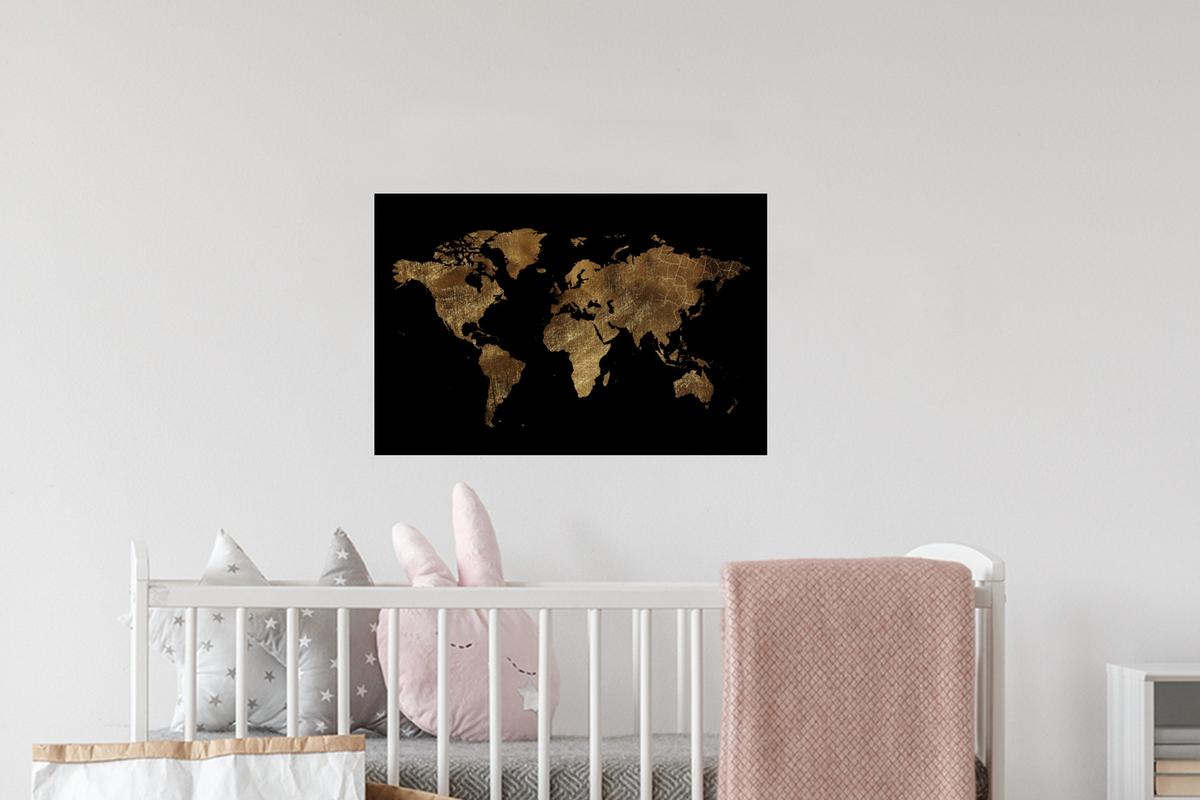 WANDTATTOO Weltkarte - Gold - Luxus - Erde - Schwarz Deko Wohnzimmer 60x40 cm - Goldfarben, Kunststoff (60/40/0.1cm) - MuchoWow