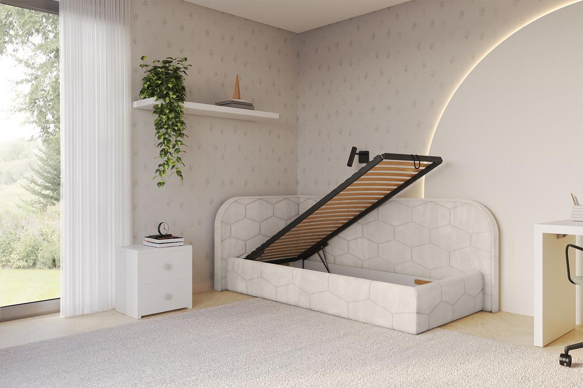 EINZELLBETT Jugendbett mit Bettkasten und Matratze H3/H4, Rechts - JAXY 80x200 Beige - Sandfarben, Holzwerkstoff/Textil (80/200cm) - ALTDECOR