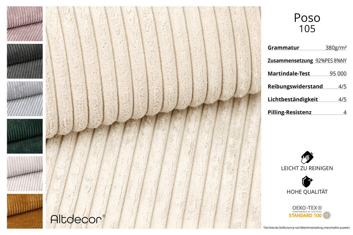 ECKSOFA mit Schlaffunktion und Bettkasten KLEEA-L - 247x143x83 cm Beige Cord - Beige/Schwarz, Holzwerkstoff/Kunststoff (247/143cm) - ALTDECOR