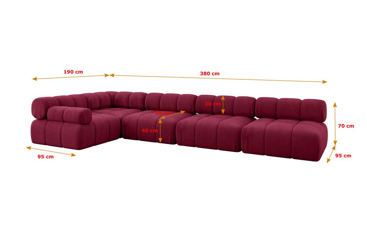ECKSOFA modulares Sofa Mende-L3 - 380x190x70 cm Bordeauxrot Velours - Bordeaux, Holzwerkstoff/Textil (380/190cm) - ALTDECOR