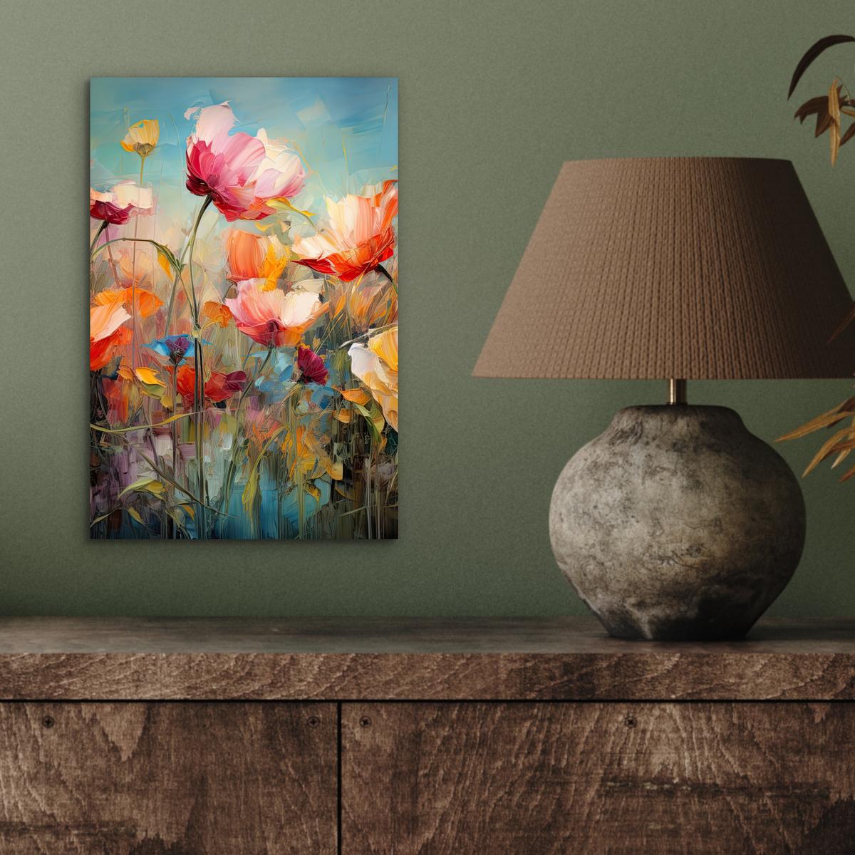 METALLBILD Blumen - Aquarell - Kunst - Botanisch - Natur 20x30 cm - Orange, Metall (20/30cm) - MuchoWow