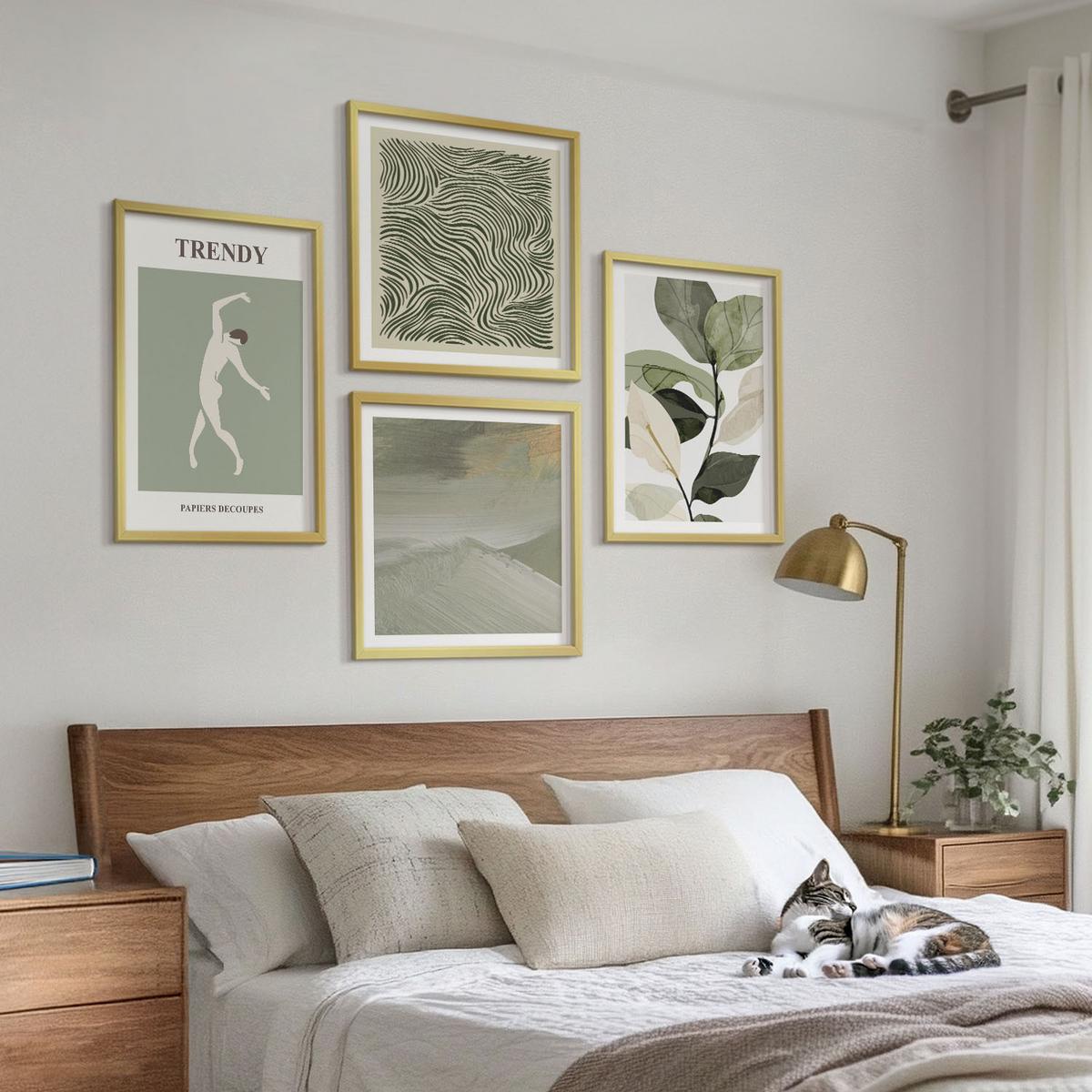 BILDER SET 4er Set - 50x50 cm & 40x60 cm Goldrahmen - Abstrakte Pflanzenmuster - Goldfarben, Kunststoff (50/50cm) - TULUP
