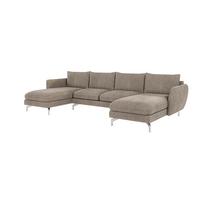 WOHNLANDSCHAFT Elou Dunkelbeige Microfaser - Chromfarben/Beige, Textil/Metall (349/87/167cm) - S-Style Möbel