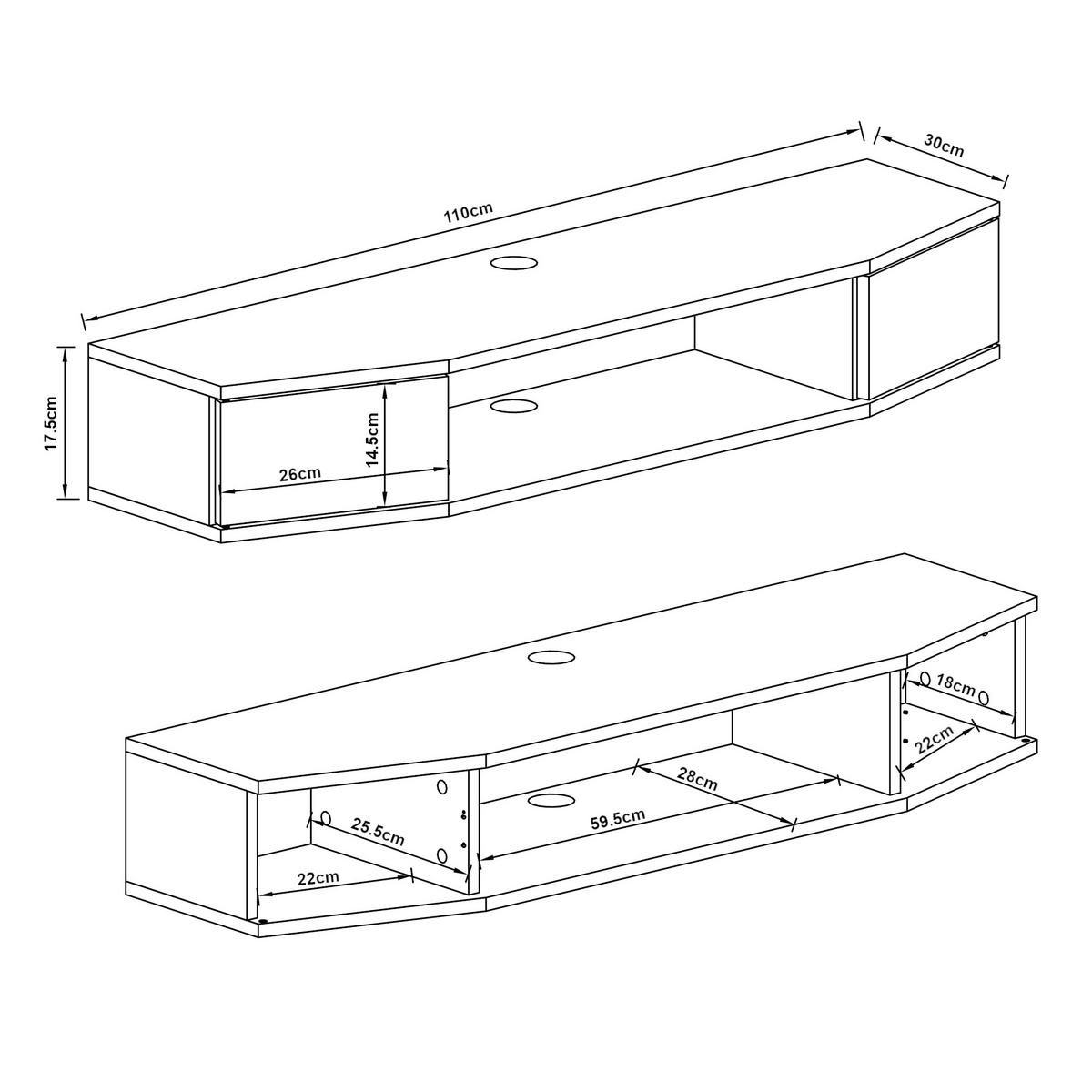 TV-WANDREGAL Tørring - Weiß, Holzwerkstoff (110/17.5/30cm) - [en.casa]