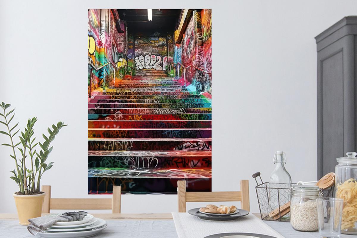 WANDTATTOO Treppe - Graffiti - Farben - Kunst Wandaufkleber 80x120 cm - Multicolor, Kunststoff (80/120/0.1cm) - MuchoWow