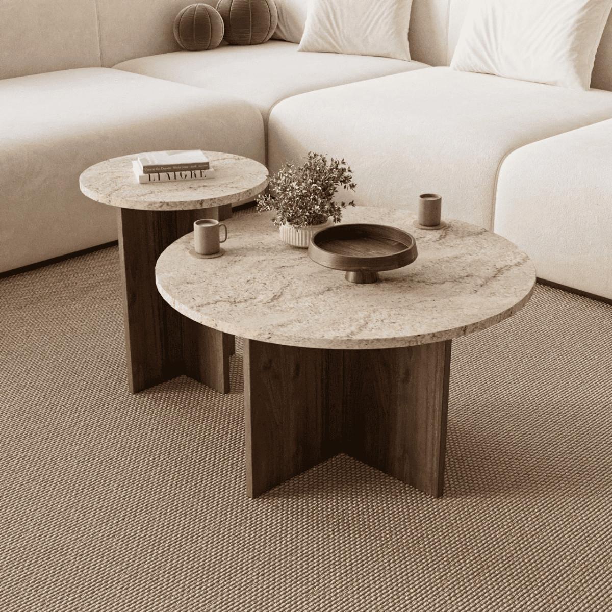 COUCHTISCHEN 2er-Set mit runder Tischplatte 70/70/40 cm - Eichefarben, Holzwerkstoff (13/70/40cm) - Calicosy
