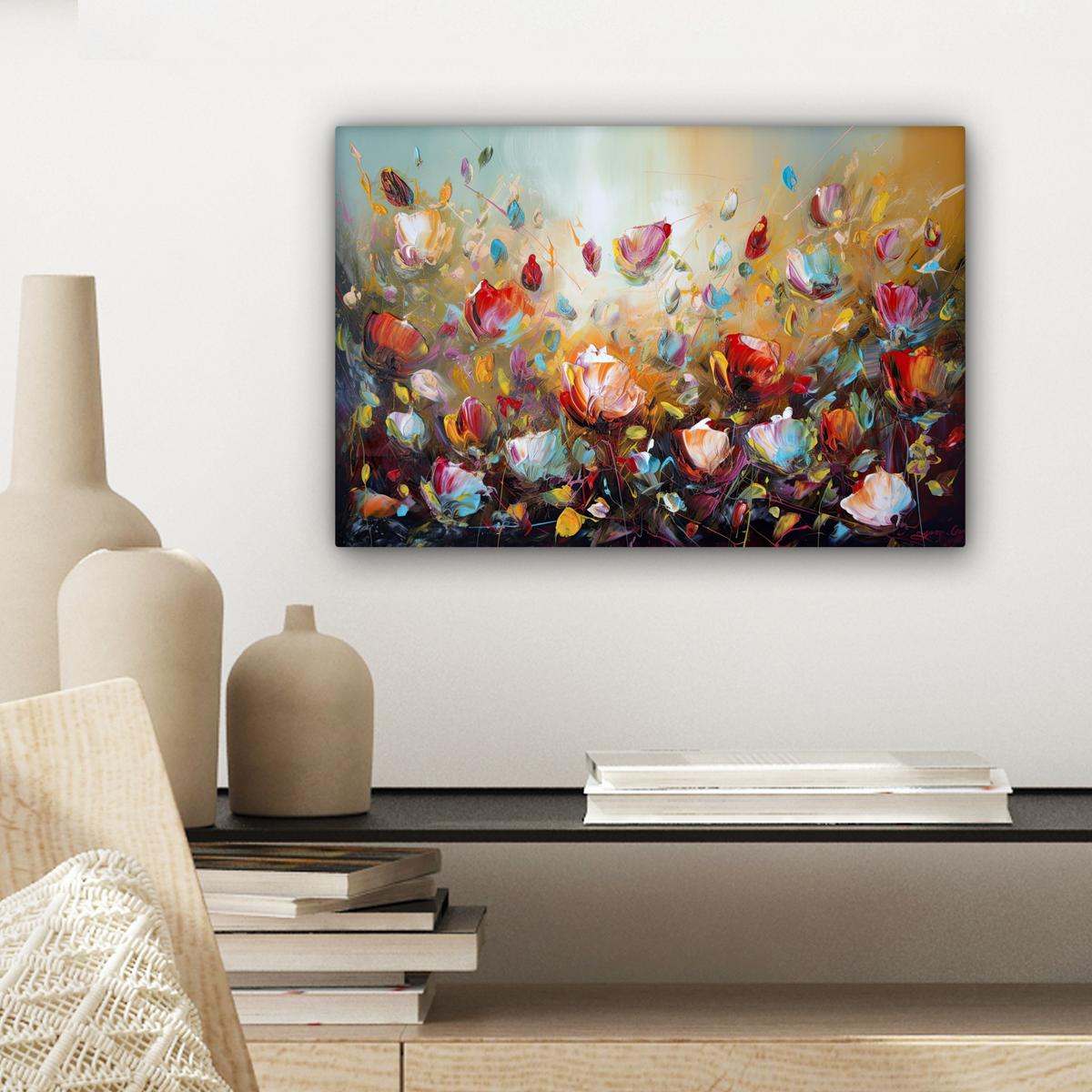 LEINWANDBILD Blumen - Kunst - Natur - Ölgemälde Deko Schlafzimmer 30x20 cm - Multicolor, Textil (30/20cm) - MuchoWow