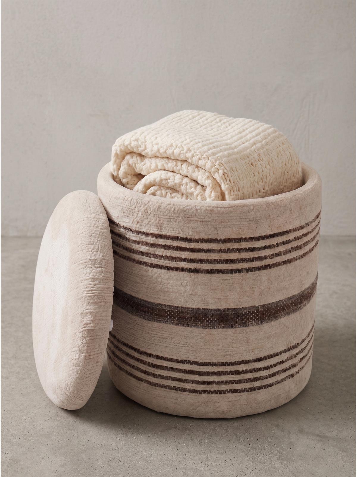 SITZHOCKER RHONE, Stoff, mit Textilbezug, Beige-Braun, Ø 40 x 45 cm - Beige, Textil (40/45/40cm) - KADIMA DESIGN