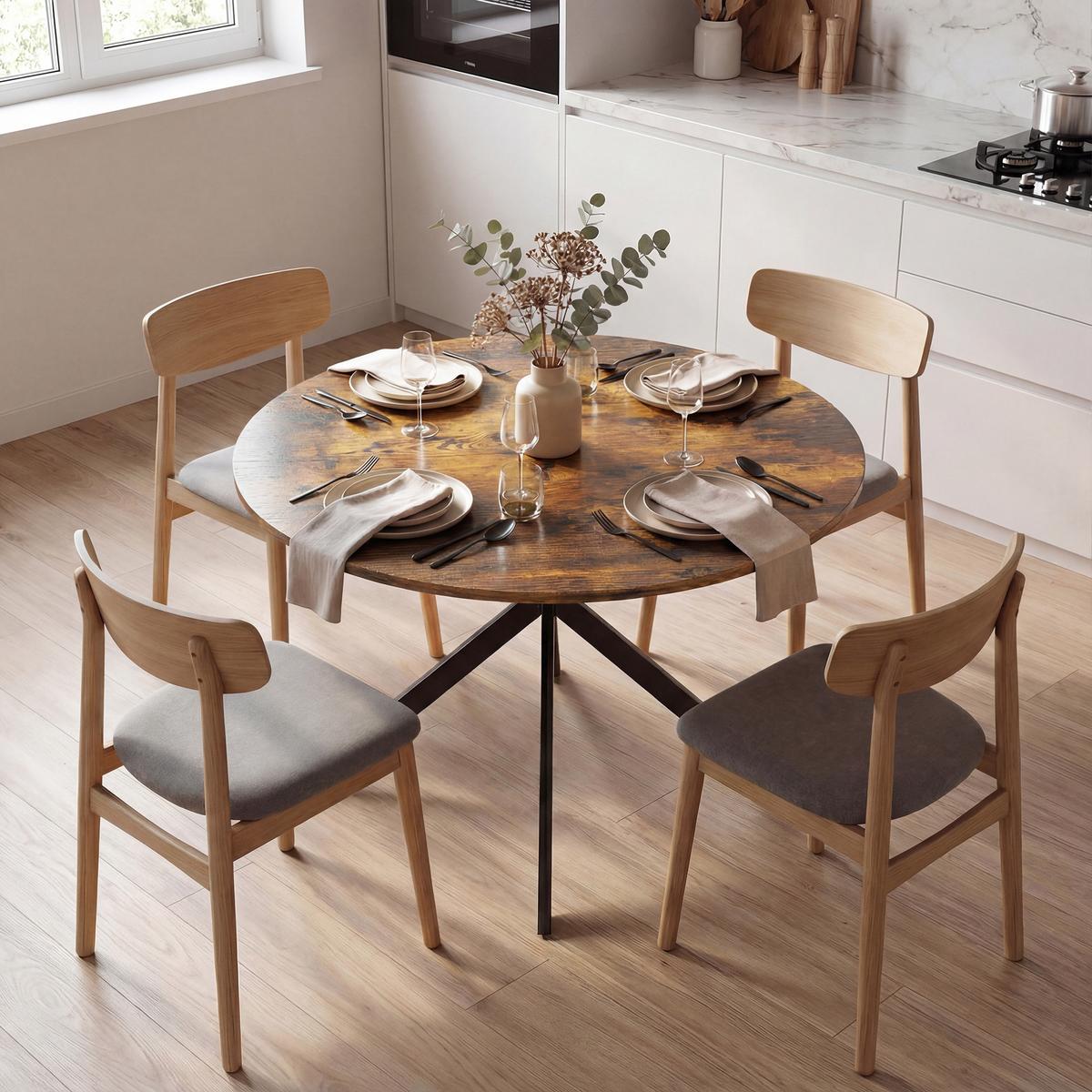 ESSTISCH rund Dunkelbraun 120/120/75 cm - Braun, Metall (100/100/75cm) - HOMCOM