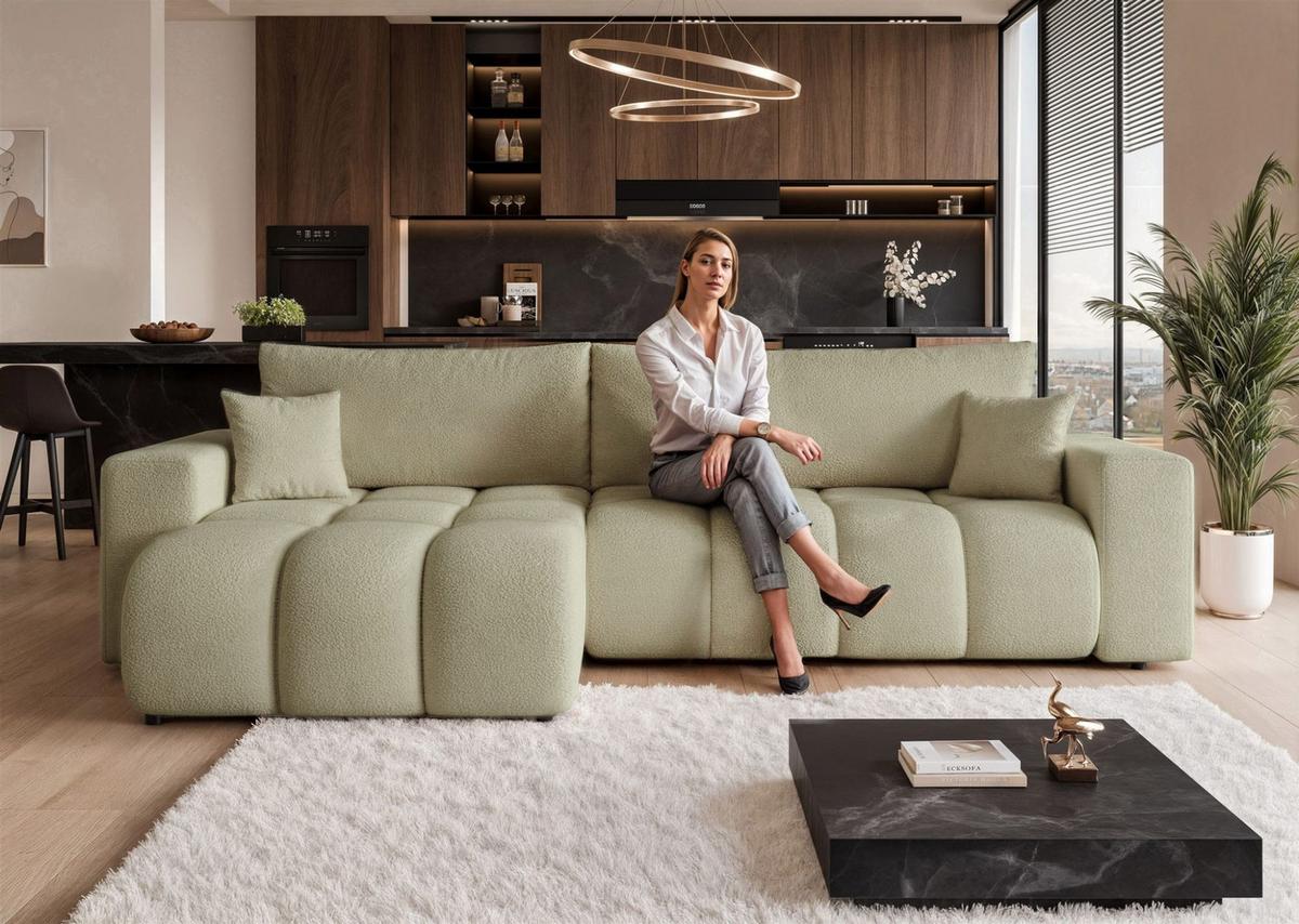 ECKSOFA Anabel Max Mit Schlaffunktion - Grün, Holzwerkstoff/Textil (278/145cm) - Fun Möbel