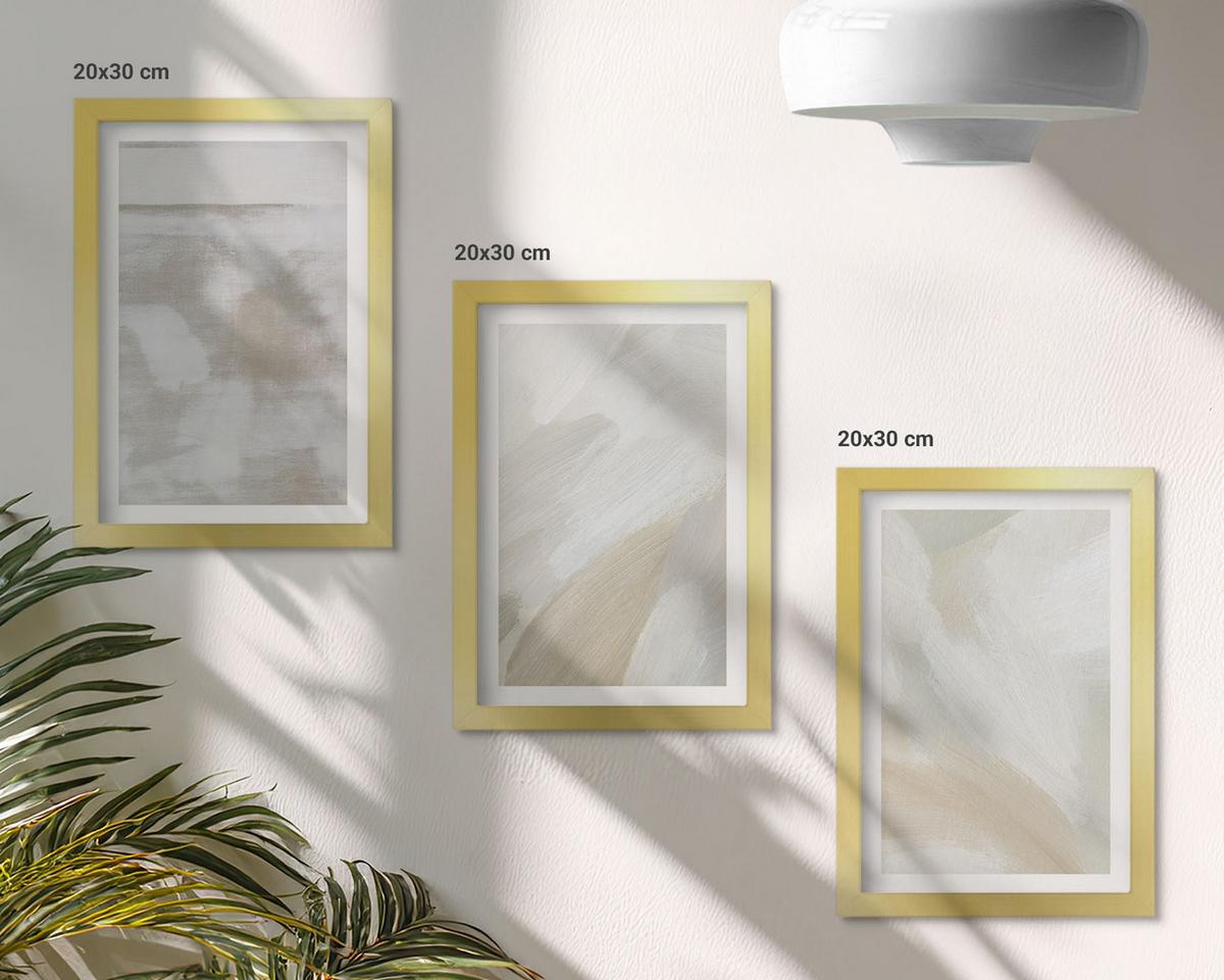 BILDER SET 3er Set - 20x30 cm Goldrahmen - Abstrakte Pinselstriche - Goldfarben, Kunststoff (20/30cm) - TULUP