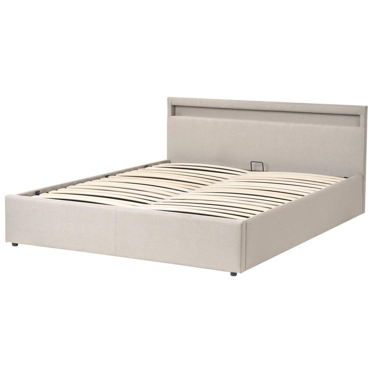 BETT mit Stauraum und LED-Beleuchtung 160/200 cm Stoff Beige Armelle - Beige, Textil (160/200cm) - Beliani