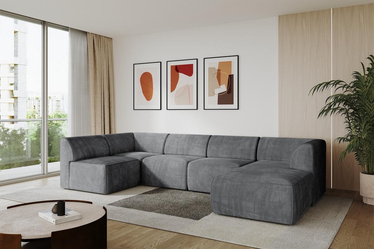 WOHNLANDSCHAFT Ottomane Rechts MOVO-L 345x180x78 cm Dunkelgrau Cord - Dunkelgrau, Holzwerkstoff/Kunststoff (180/78/345cm) - ALTDECOR