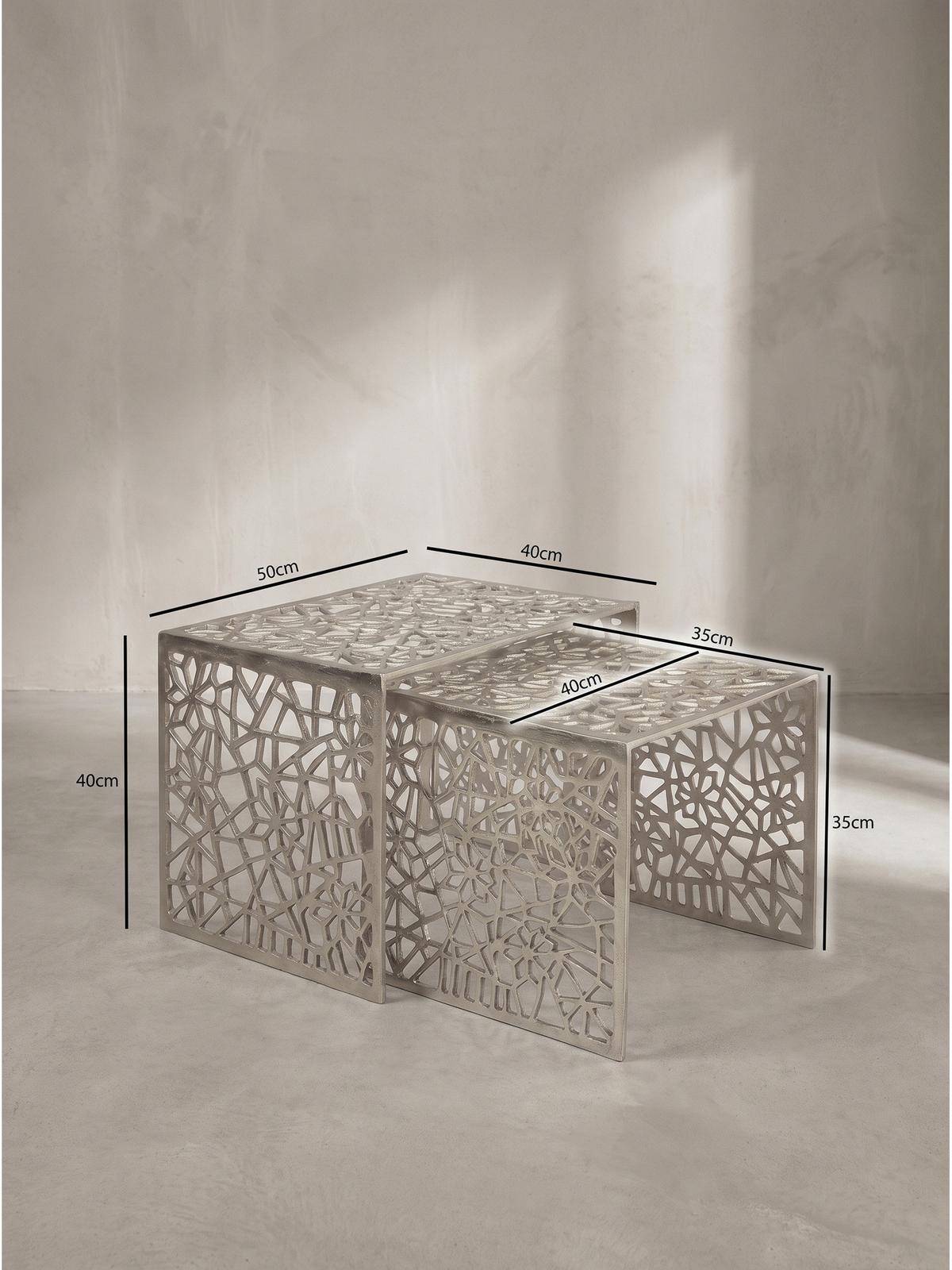 COUCHTISCHE 2er-Set INDRE, Aluminium, handgefertigt, Silber, 50 x 40 x 40 cm - Silberfarben, Metall (40/50/40cm) - KADIMA DESIGN