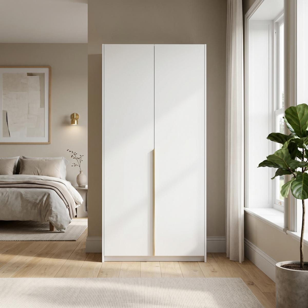 DREHTÜRENSCHRANK AMARA 100/204/58cm 2-türig Weiß - Goldfarben/Weiß, Holzwerkstoff (100/204/58cm) - MASSENO