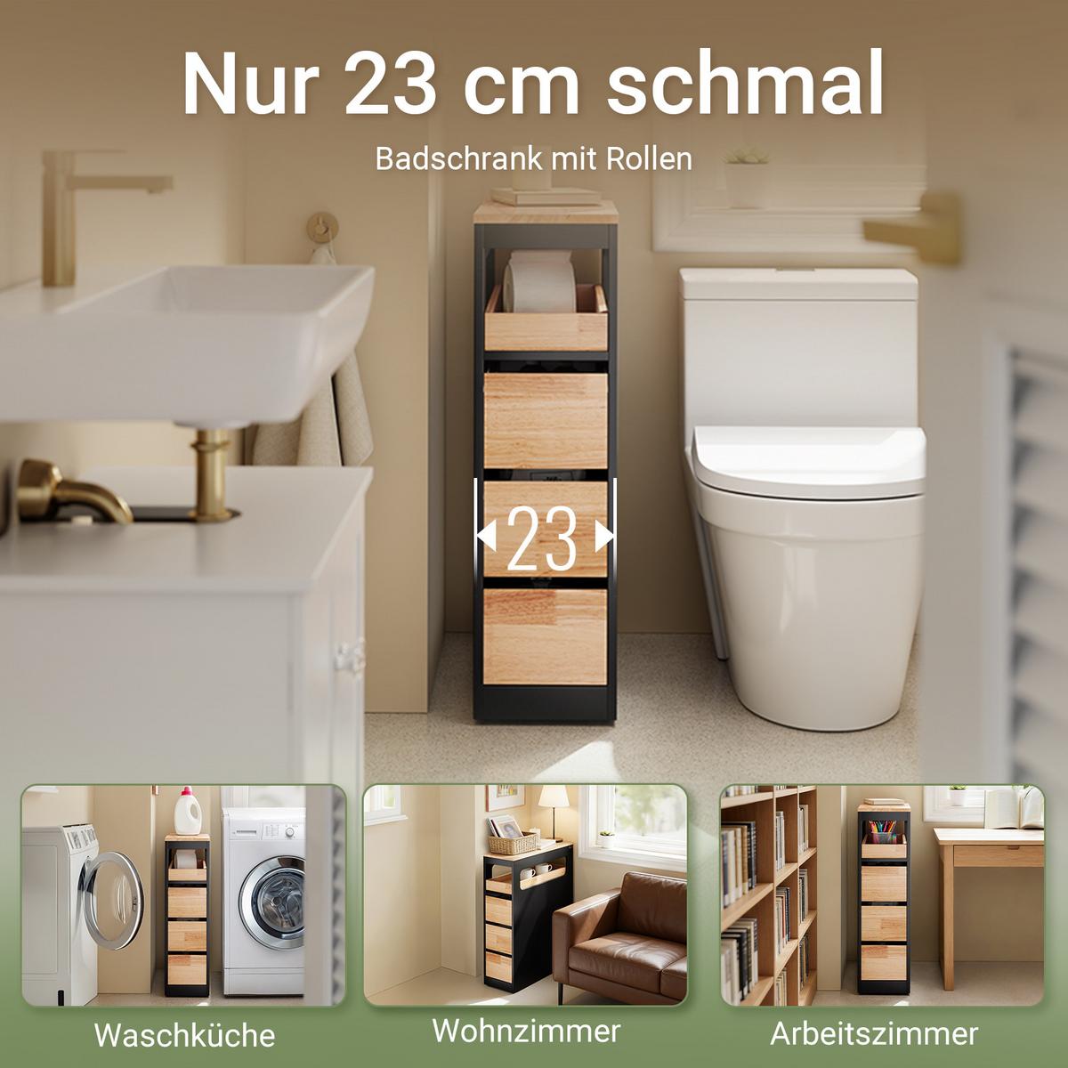 NISCHENREGAL mit Rollen, Schwarz - Schwarz, Holz/Holzwerkstoff (23/82/65cm) - SoBuy