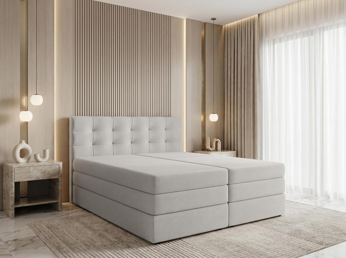 BOXSPRINGBETT FINIKE 140x200 cm mit Bettkasten und 2 Matratzen - Beige + TOPPER - Beige/Schwarz, Holz/Holzwerkstoff (140/200cm) - AX Living